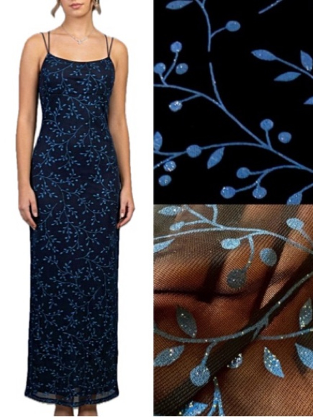Vintage Byer Too! Floral Vines Glitter Slipdress Size M Empire Maxi Dress Y2K